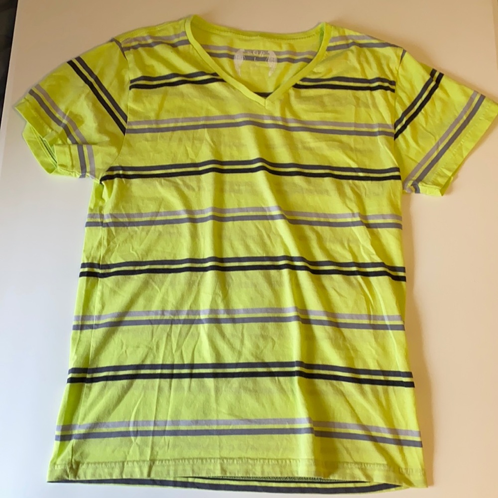 SGR V Neck T-Shirt Striped Green Large
